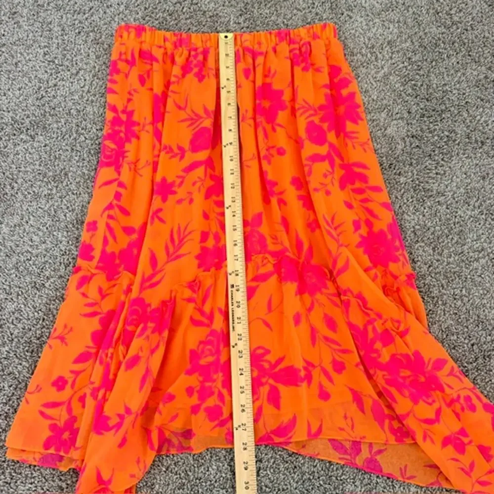 Scoop Midi-Maxi Skirt Flowy Tiered Ruffle Beachy Resort Art‎ Fair Boho Women L